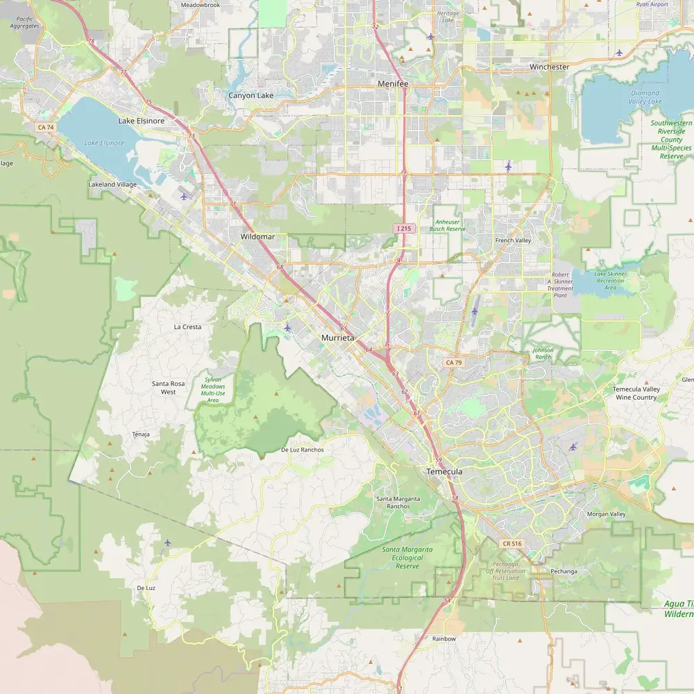 Map centred on Murrieta, showing French Valley, Winchester, and Temecula